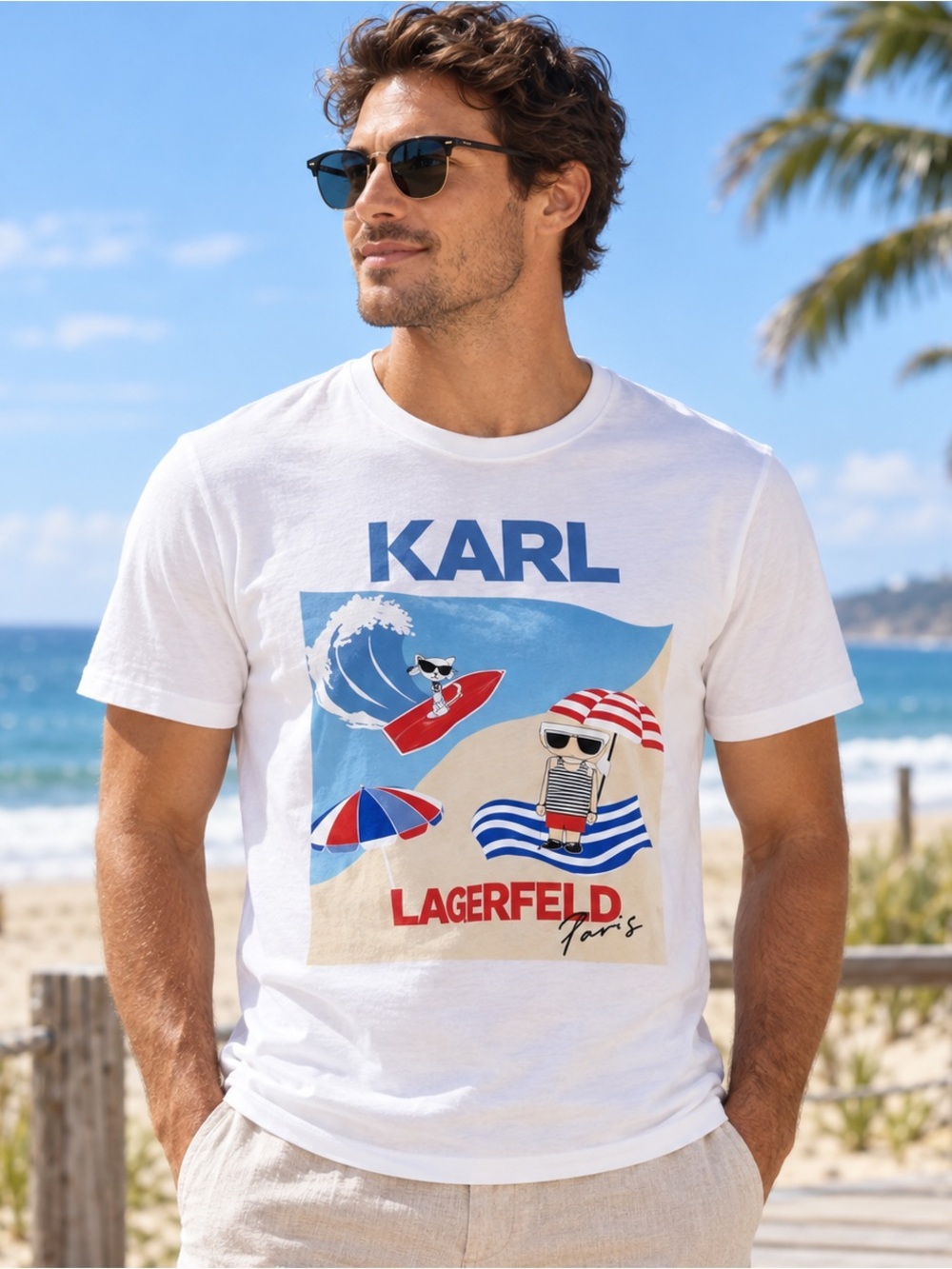 Karl Lagerfeld Paris Choupette Surf Graphic T-Shirt Men’s S NWT